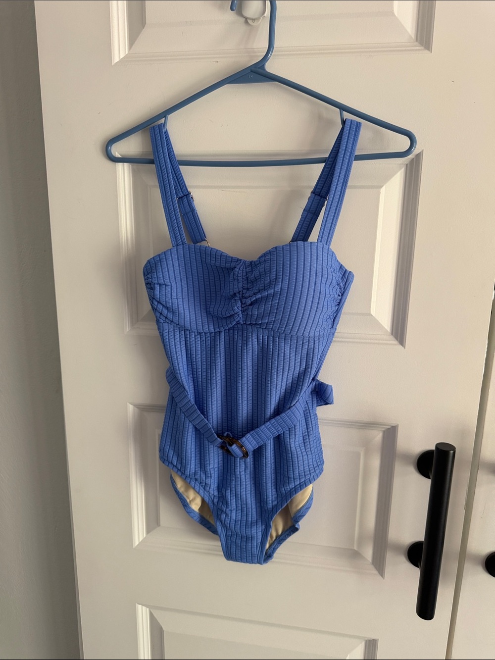 Blue Textured One-Piece Swimsuit with Belt size 2